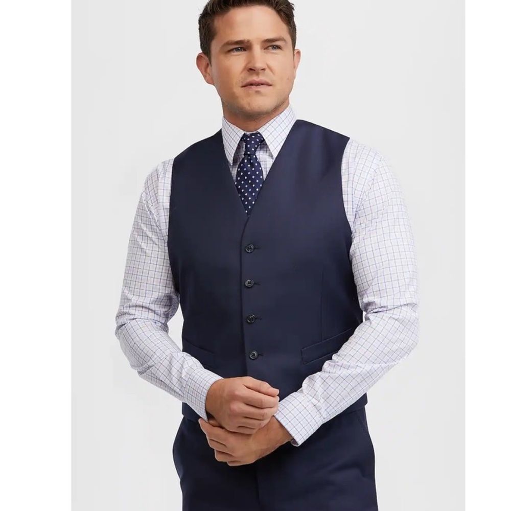Jos. A. Bank Slim Fit Navy Traveler Blue Wool Vest Size Medium